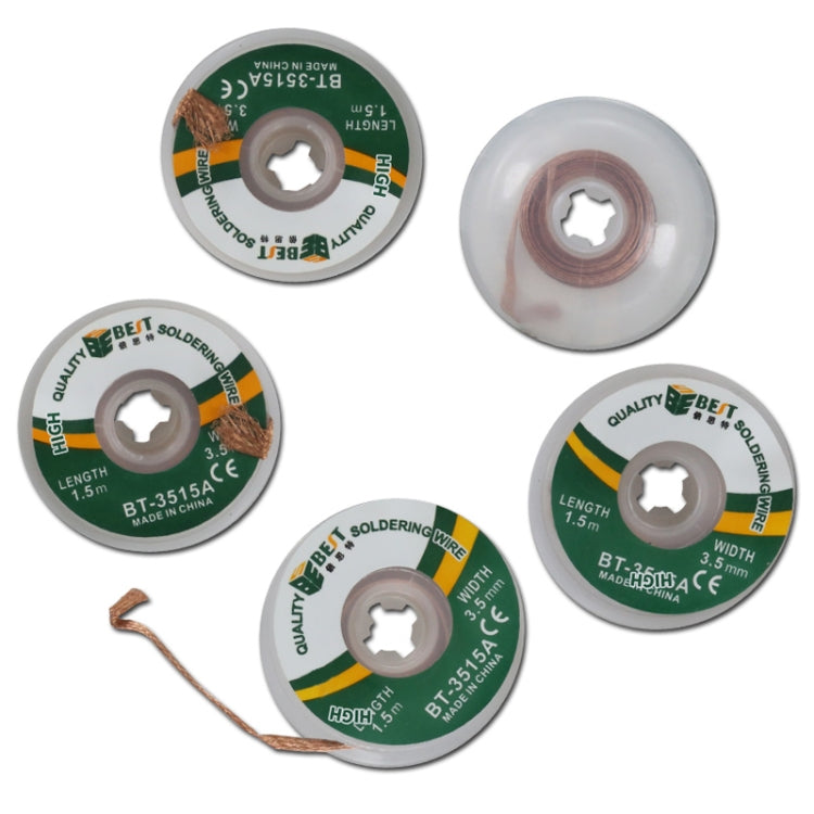 Solder wick and spool set with 1.5 m length and 3.5 mm width markings
