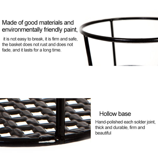 Black metal rack wire frame with arched handles and round top tray