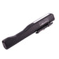 Black COB LED pen light rear end with clip attachment and labels