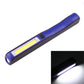 Blue COB LED pen light with bright rectangular lens on dark housing