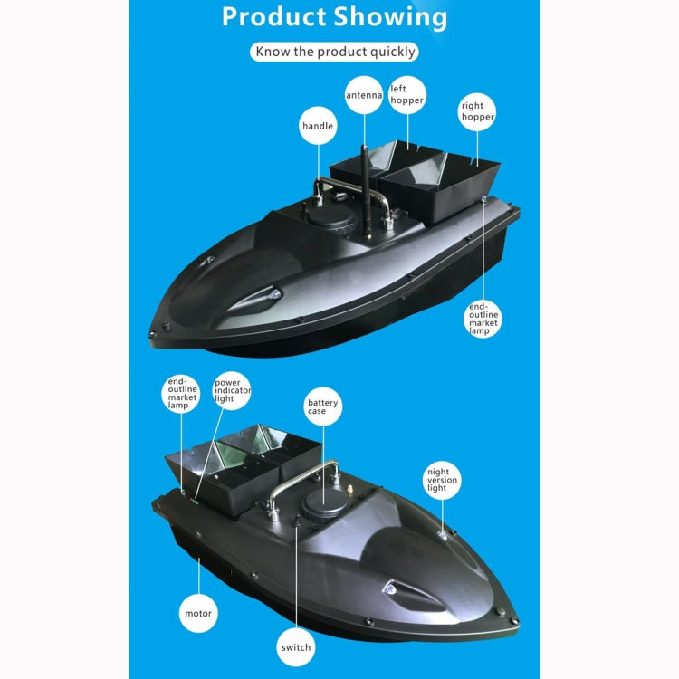 D13C fishing bait boat with antenna, motor deck, hopper, and end-outline light