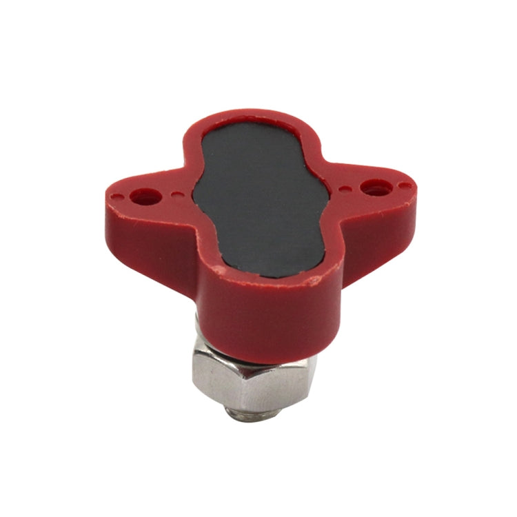 Red terminal stud base with recessed top opening and metal threaded stud