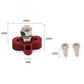 Red terminal stud block with metal stud and hex nut; size layout shown