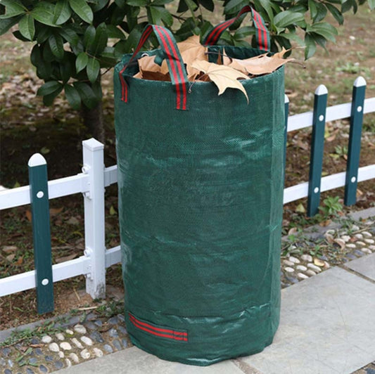 Green 120L garden waste leaf bag with plaid carry handles and reinforced bottom seam