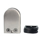 Stainless steel fixed glass clamp with two hex screws and black base insert