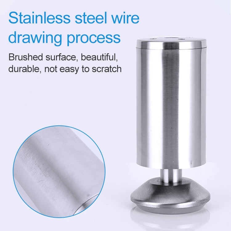 Stainless steel furniture foot with brushed finish, round top holes, and pedestal base