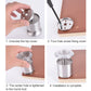 Stainless steel furniture foot installation steps showing top cover and four-hole mounting