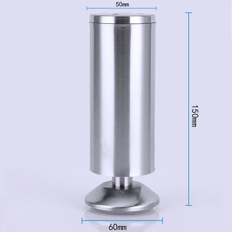 Stainless steel furniture cabinet foot, cylindrical column with round base, 150mm