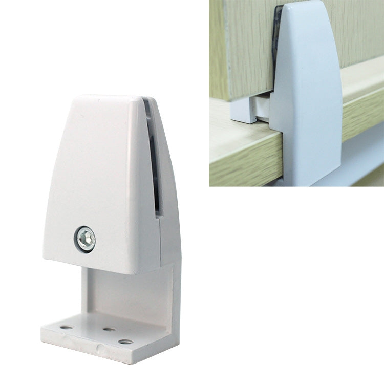 White L-shaped desk screen fixing clip with base plate and screw