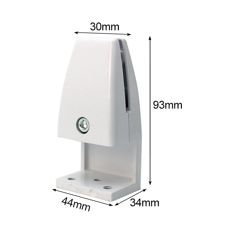 White L-shaped desk screen clip, 93x30x44mm; base with screw