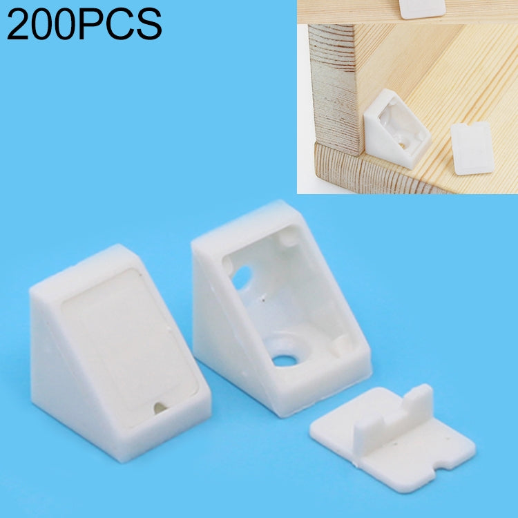 White plastic right-angle corner connector brackets with detachable cover, 200-pack