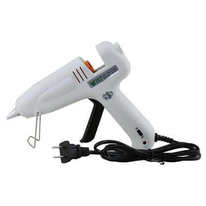 White hot pneumatic glue gun with orange nozzle and black trigger handle