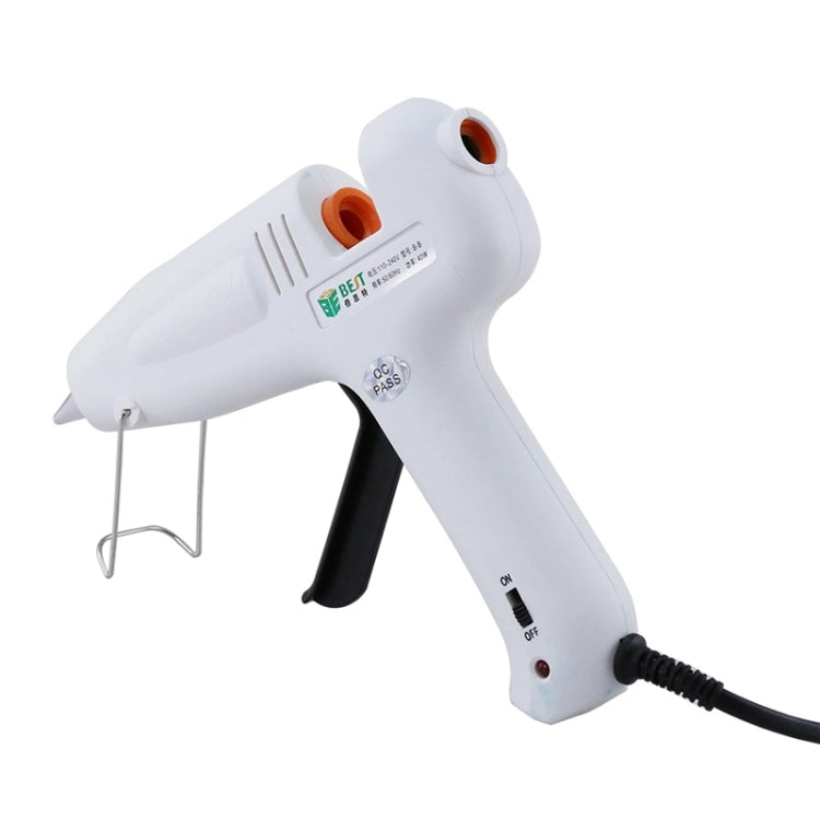 White hot pneumatic glue gun with orange air intake and black trigger grip