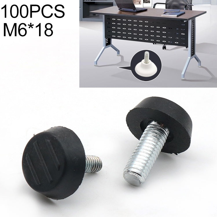 Black rubber furniture foot pad with M6x18 threaded leveling screw