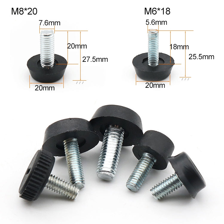 Black rubber foot pad leveling screw set with size diagram M6x18