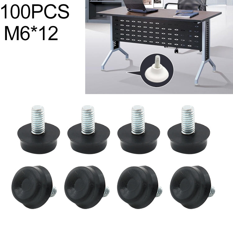 Set of black furniture foot pads with galvanized threaded M6 screws, rubber bases