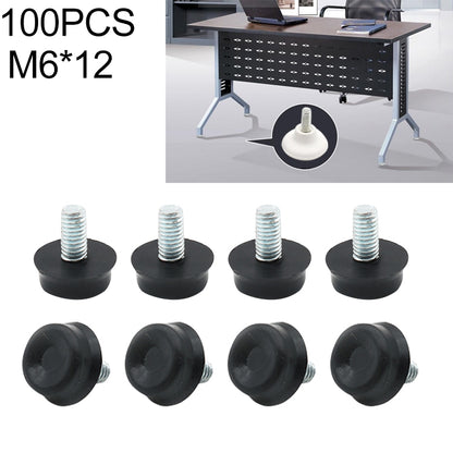 Set of black furniture foot pads with galvanized threaded M6 screws, rubber bases