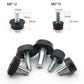 Black foot pads with galvanized threaded screws and flared base for furniture