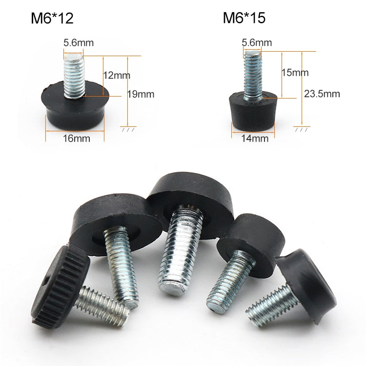 Black foot pads with galvanized threaded screws and flared base for furniture