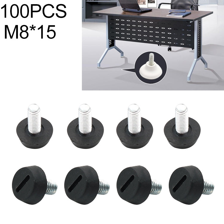 Adjustable furniture leveling foot with threaded M8 screw and black rubber base