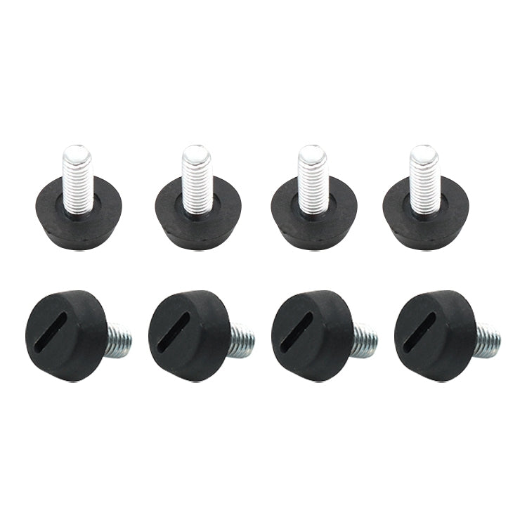 Set of adjustable furniture leveling feet with threaded screws and black rubber bases