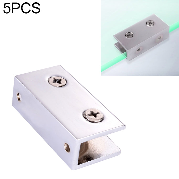 Silver zinc alloy glass fixing clamp with two screws, rectangular U-shape bracket