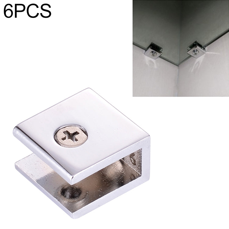 Square glass fixing clamp bracket in bright zinc alloy with screw head
