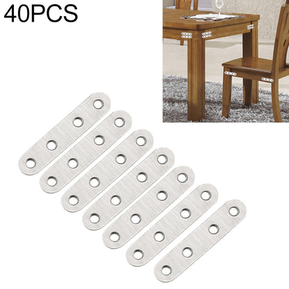 Stainless steel straight connector plates, 40-piece set, brushed finish with mounting holes