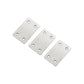 Three brushed stainless steel straight connector plates with two mounting holes each
