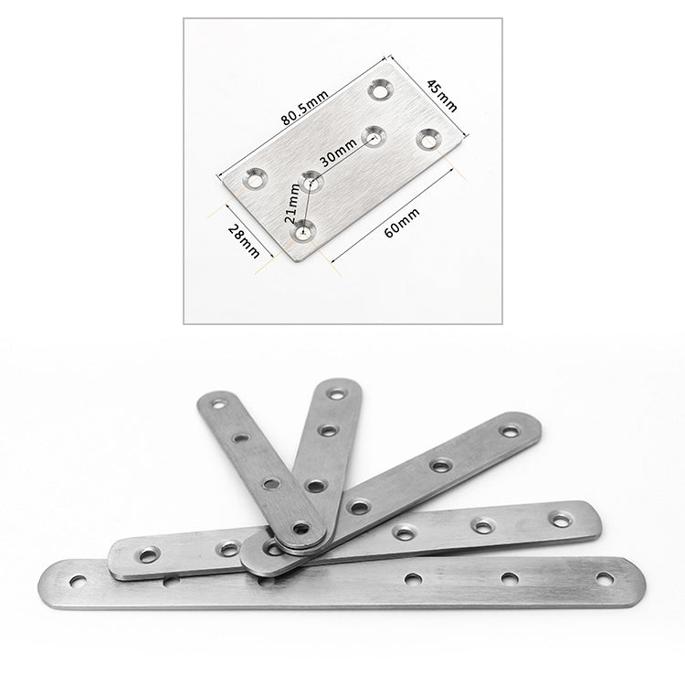 Stainless steel L-bracket and straight connector plates with screw holes, set of 10