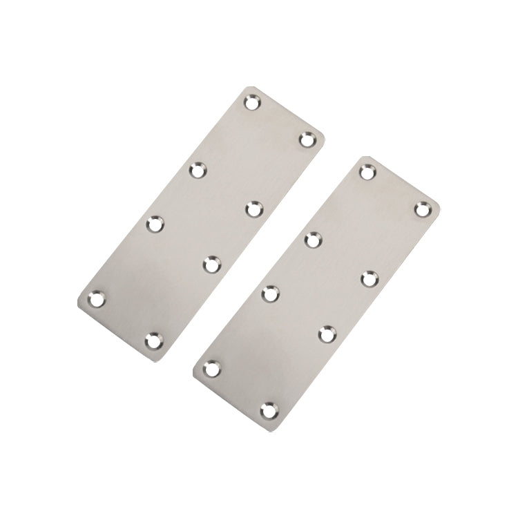 Brushed stainless steel straight connector plates with round bolt holes
