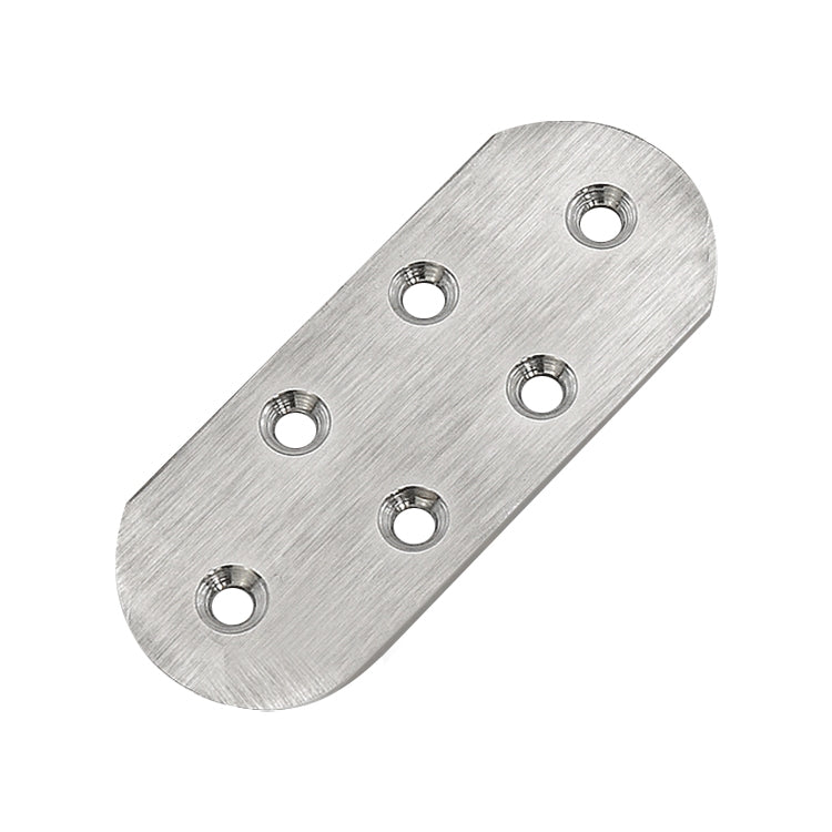 Stainless steel straight connector plate with 5 mounting holes, brushed finish, size 18