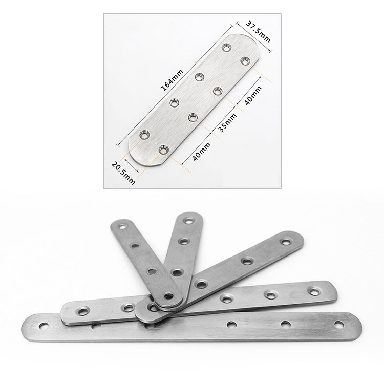 Stainless steel multi-plate corner connector with mounting holes and size diagram