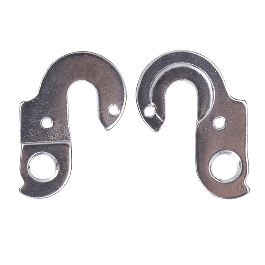 Alloy rear derailleur tail hook plates, dark metal with mounting holes