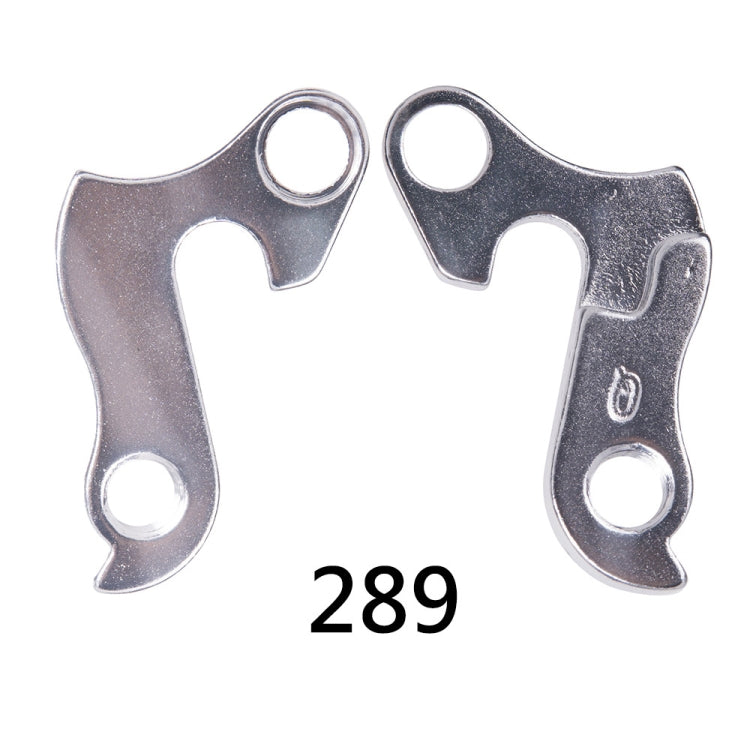 Pair of dark silver alloy rear derailleur tail hook parts with four mounting holes