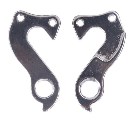 Alloy rear derailleur tail hook set, two metal pieces with mounting holes