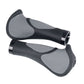 Mountain bike handlebar rubber grips with textured gray palm sections and black ends