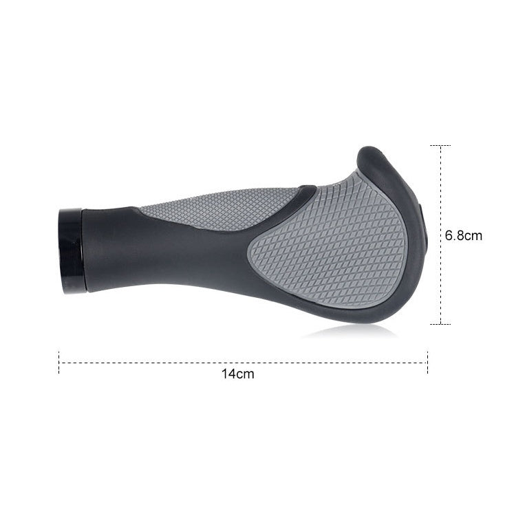 Mountain bike handlebar grip with gray textured pad and rounded stopper base