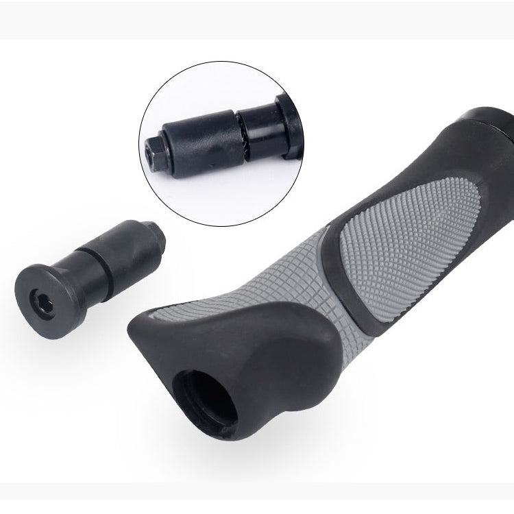 Set of mountain bike handlebar grips with removable end cap and snap ring hardware