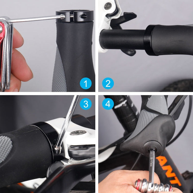 Mountain bike handlebar grip installation showing snap ring and mounting on handlebar