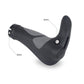 Black rubber handlebar grips with textured gray sections and adjustable horn end caps.