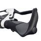 Black rubber grips with gray textured pads and horn handlebar horn mount for bike.