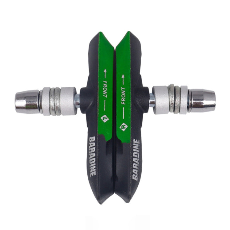 Blue bicycle disc brake pads with metal mounting hardware and front direction arrows