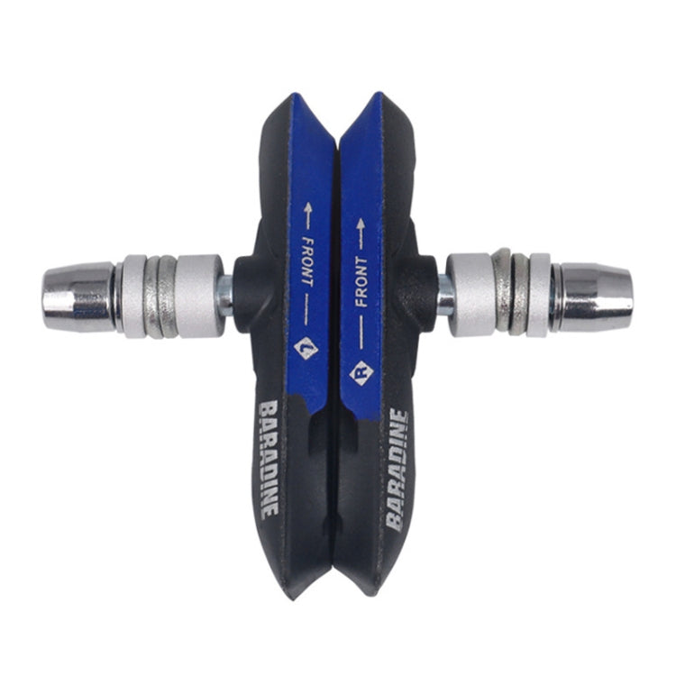 Blue bicycle disc brake pads with metal mounting hardware and BARANNIE branding