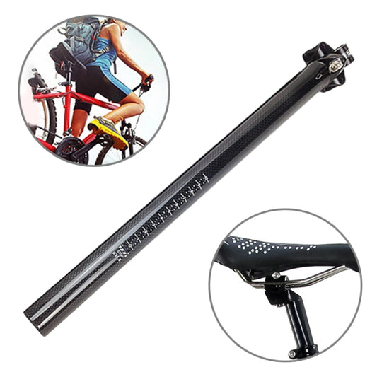 Carbon fiber bicycle seatpost, black 31.6mm diameter, 400mm long with clamp