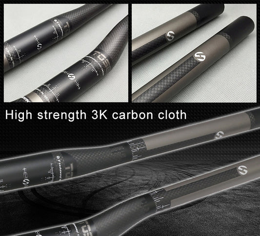 Matte black 3K carbon fiber road bike bent handlebar with textured weave detail