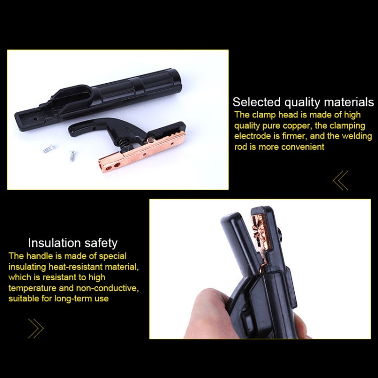 Black welding clamp electrode holder with exposed copper electrode clip