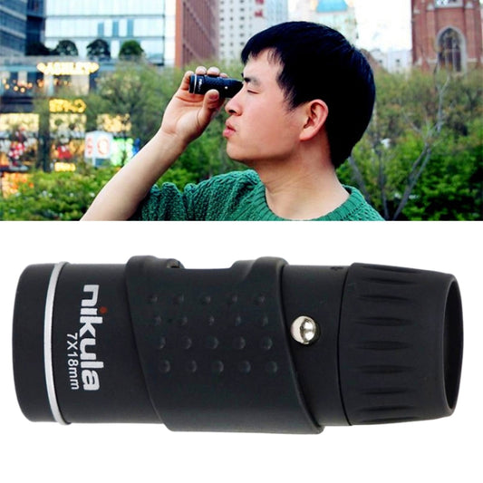 Black pocket monocular telescope with rubber grip; branded eyepiece end