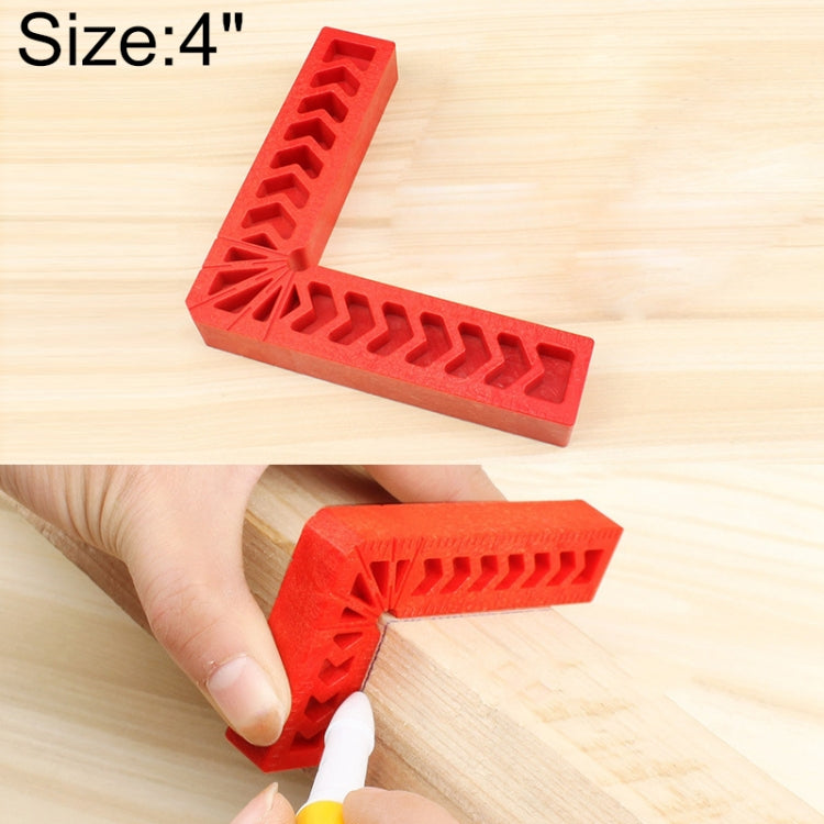4-inch red 90-degree woodworking positioner square ruler tool, plastic