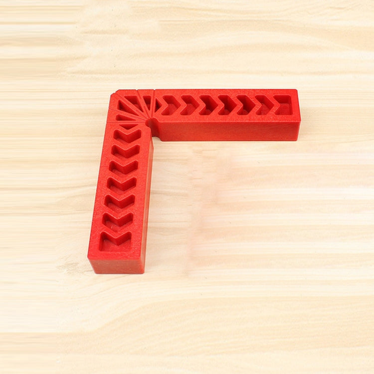 4-inch red 90-degree woodworking positioner square tool with notched guide grooves